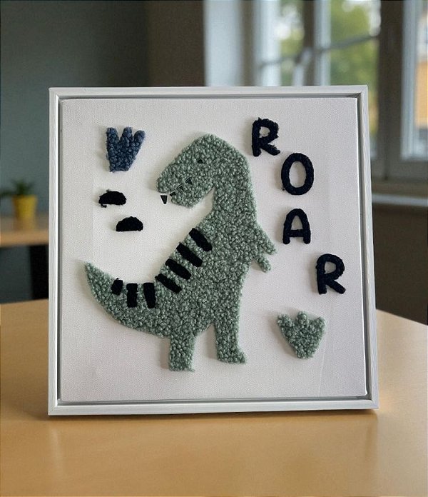 Quadro Decorativo Infantil T-Rex Verde em Pelúcia (30x30)