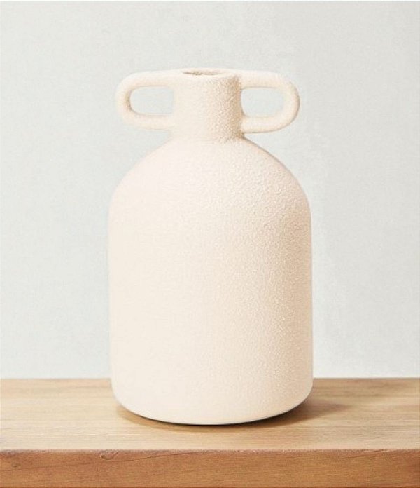 Vaso Decorativo em Cerâmica Off White com Alças (23x14)