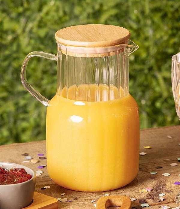 Jarra de Vidro Borossilicato com Tampa em Bambu Modelo Classic (1,125 Litros)