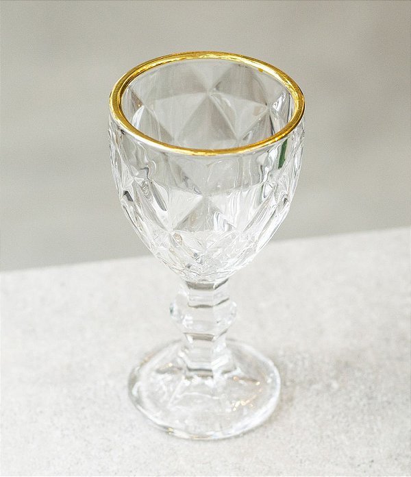 Taça de Licor Lyor em Vidro Diamond e Fio de Ouro (60ml)