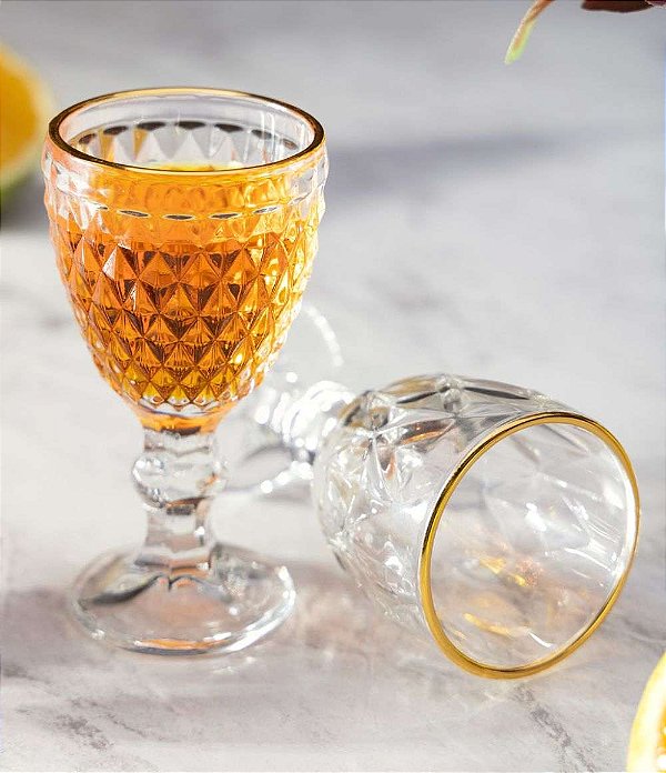 Taça de Licor em Vidro com Fio de Ouro Bico de Abacaxi (60ml)
