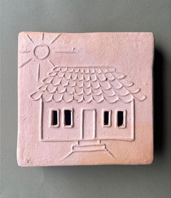 Tijolinho Decorativo de Barro Casa e Sol II (15x15) | Coleção Barrolândia