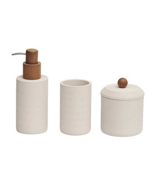 Kit Saboneteira Copo e Pote para Banheiro em Poliresina Branca (3 peças)