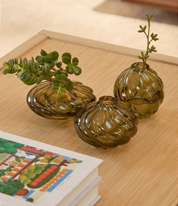 Trio de Vasos de Vidro Cor Verde (3 peças)