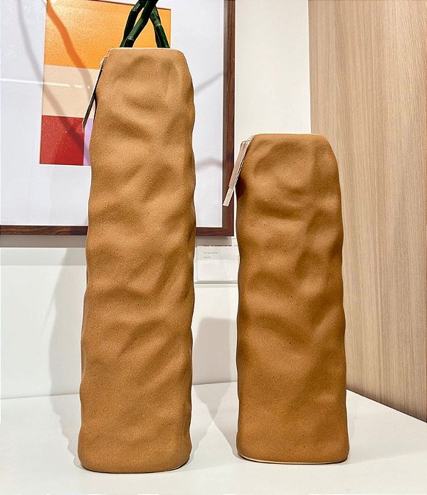 Par de Vaso Decorativo Marrom em Cerâmica Modelo Orgânico (2 Tamanhos)