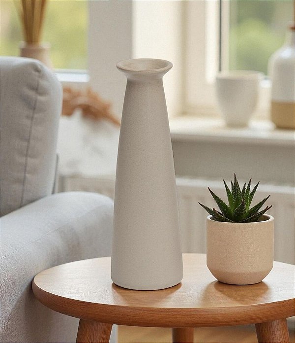 Vaso Decorativo Cone em Cerâmica Cinza (20x07)