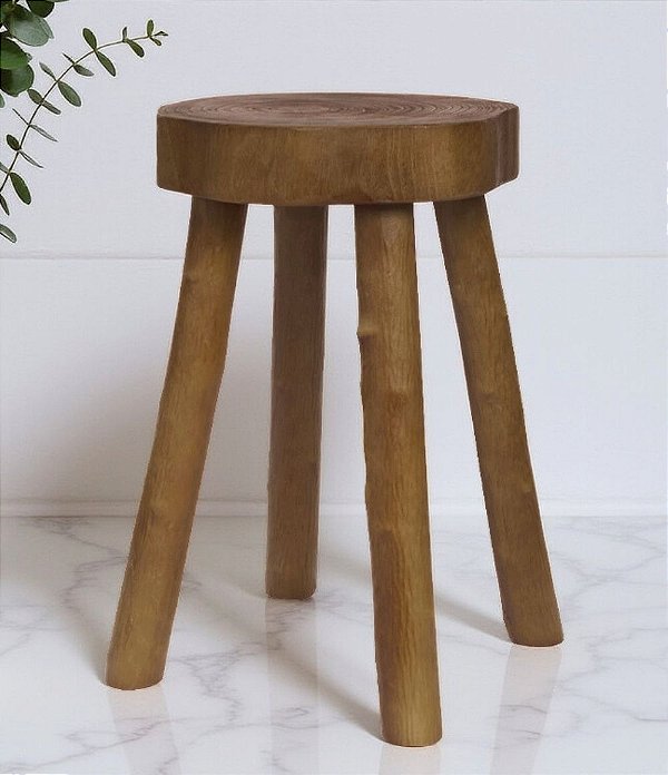 Banquinho Decorativo Redondo em Madeira Rústica (40x26)