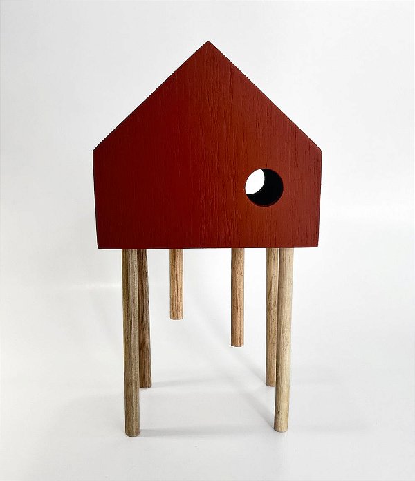 Escultura Palafita em Madeira Terracota (21x12)