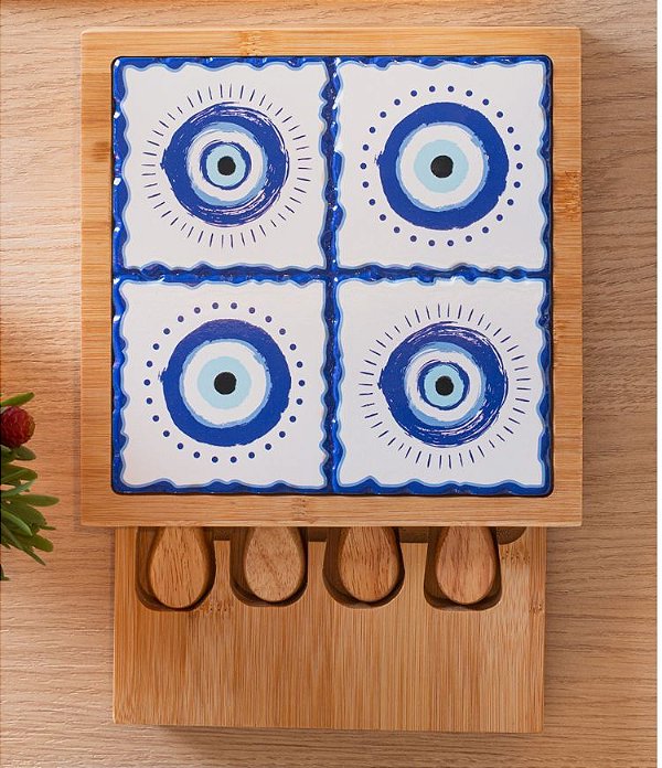 Conjunto de Servir Queijo Lyor Modelo Olho Grego com Gaveta (06 peças)