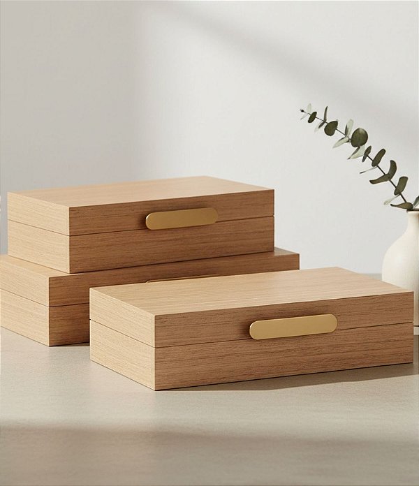 Caixa Decorativa Ellegance em MDF Laminado com Puxador Dourado (2 tamanhos)
