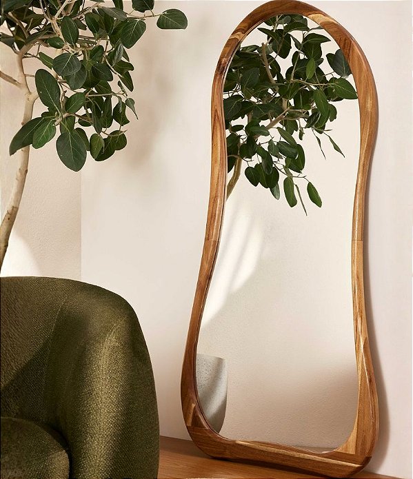 Espelho Decorativo Grande Orgânico com Moldura em Madeira Escura (170x85)