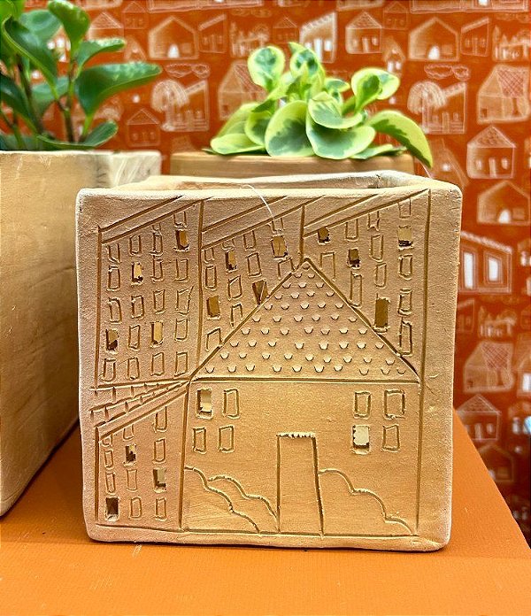 Cachepot Quadrado de Barro Modelo Vila (15x15x15) | Coleção Barrolandia