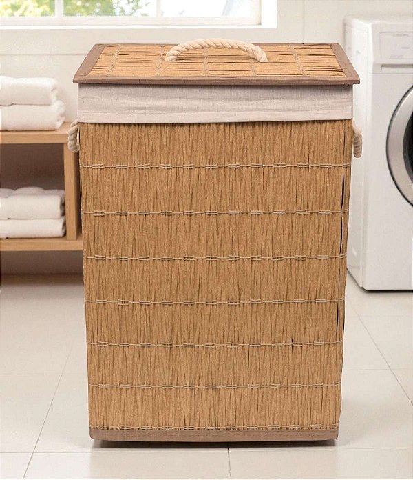 Cesto de Roupas Eco Bambu com Tampa (60x40)