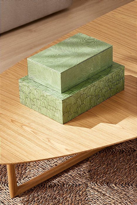 Caixas Decorativas e Organizadoras Verdes em MDF e Canvas (2 peças)