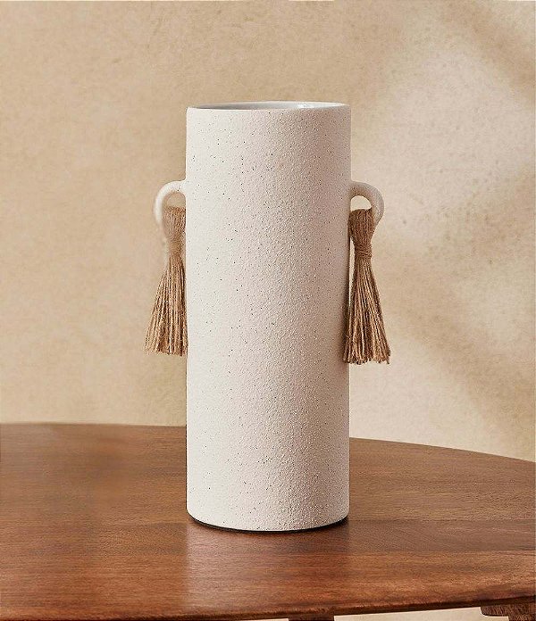 Vaso Decorativo em Cerâmica com Alças e Tassel (27x15)
