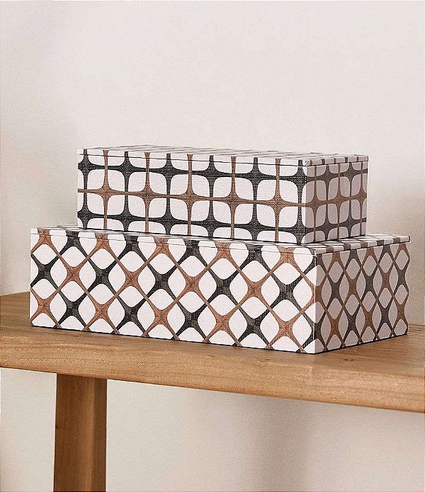 Caixas Decorativas e Organizadoras de MDF e Canvas Modelo Retro (2 peças)