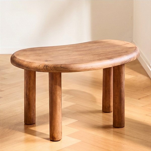 Banquinho Lateral de Madeira Modelo Orgânico (26x48x32Cm)