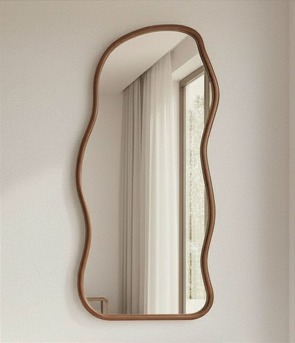 Espelho Decorativo Grande Orgânico com Moldura em Madeira Escura (180x89x04)