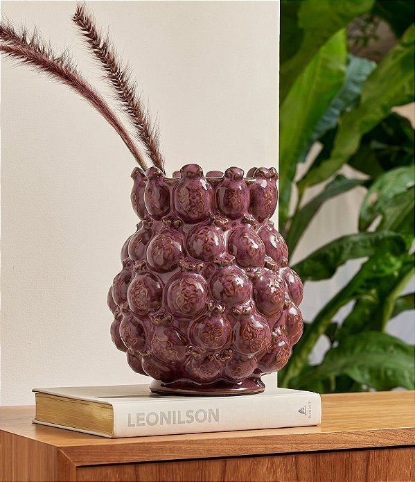 Vaso Decorativo Figo em Cerâmica Esmaltada Vinho (20x16)