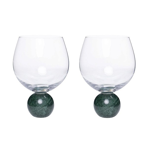 Jogo 2 Taças Esfera em Cristal e Mármore (640ml)