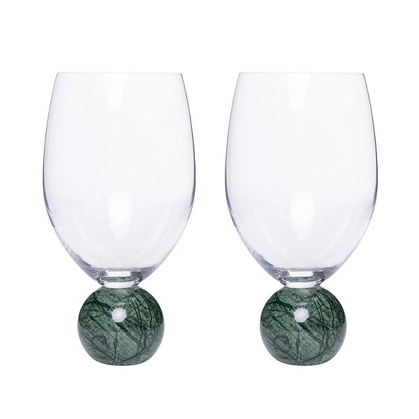 Jogo 2 Taças Esfera para Vinho em Cristal e Mármore Verde (520ml)