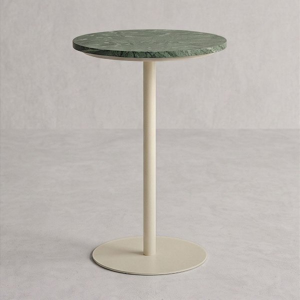 Mesa Lateral Redonda em Metal e Mármore Natural Verde (55x35)