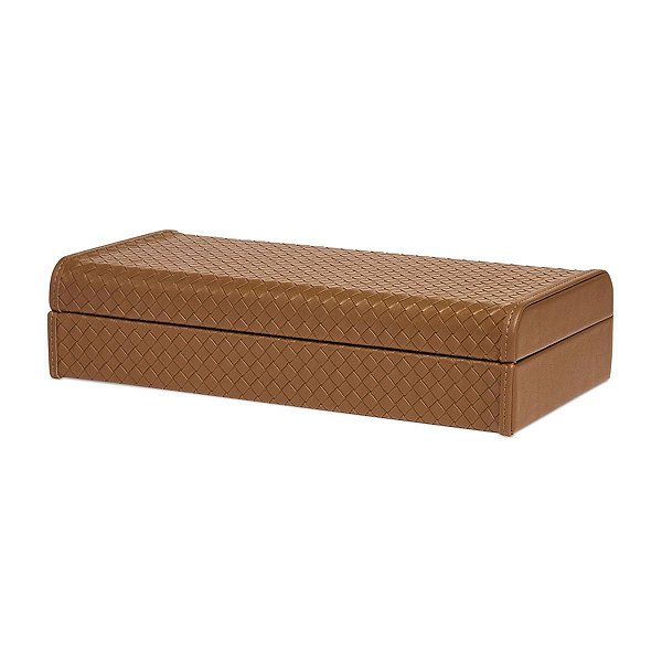 Caixa Decorativa em Couro Ecológico Marrom (18x36Cm)