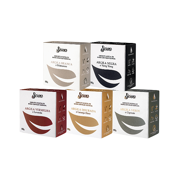 Combo Sabonetes de Argila - Branca, Dourada, Negra, Verde e Vermelha