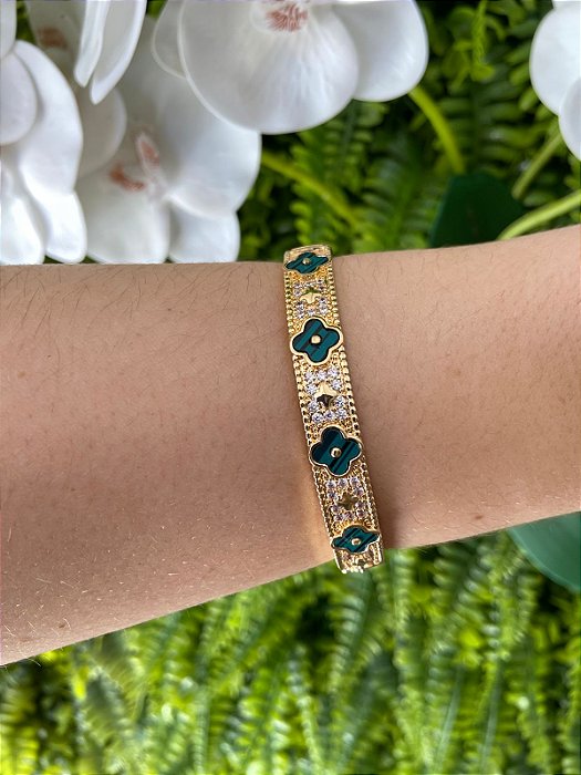 Bracelete Trevo Verde (Folheado)