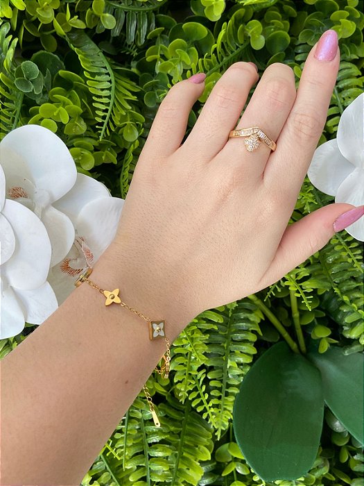 Pulseira Trevo Branco (Aço)