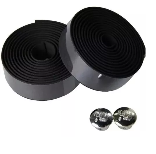 Fita De Guidão Bike Speed Preto Par Macia Com Plug 210 X 3cm