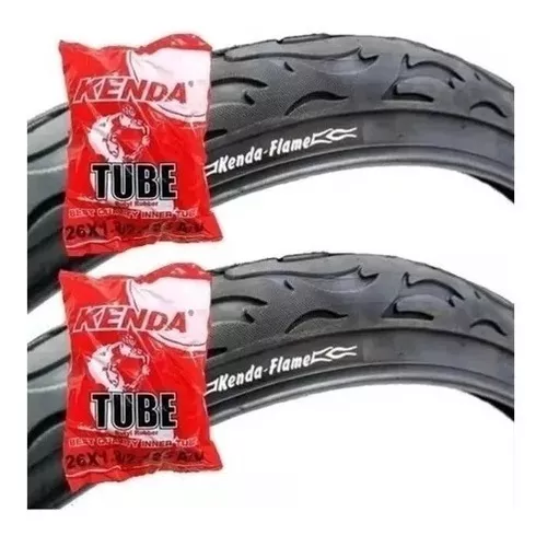 Par De Pneus Aro 26x2.125 Bike Kenda Flame Slick + 2 Camaras