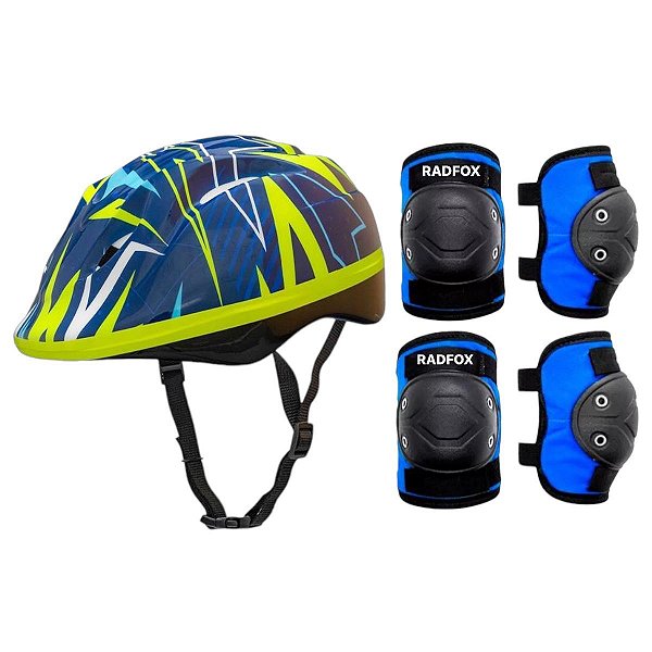 Kit Capacete + Joelheira Cotoveleira Bike Infantil Bicicleta