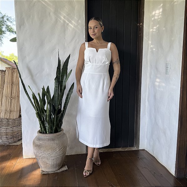 VESTIDO PREGA V OFF WHITE