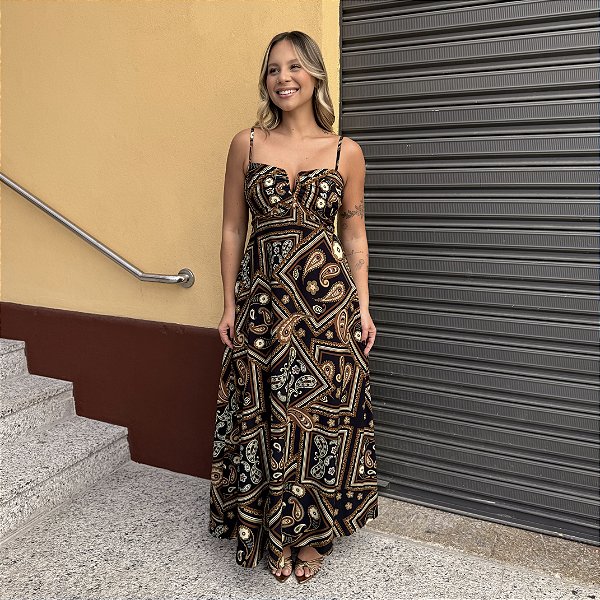 VESTIDO DECOTE V ESTAMPA LENÇO
