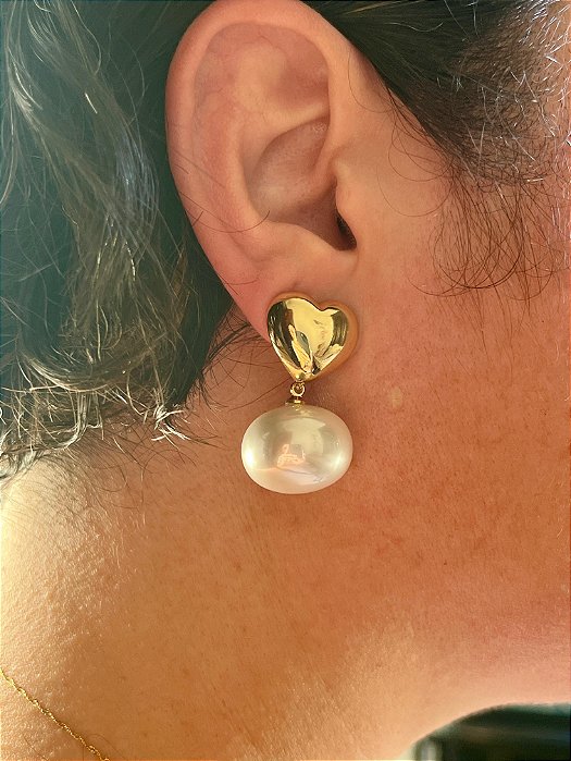 Brinco Coração Pérolado