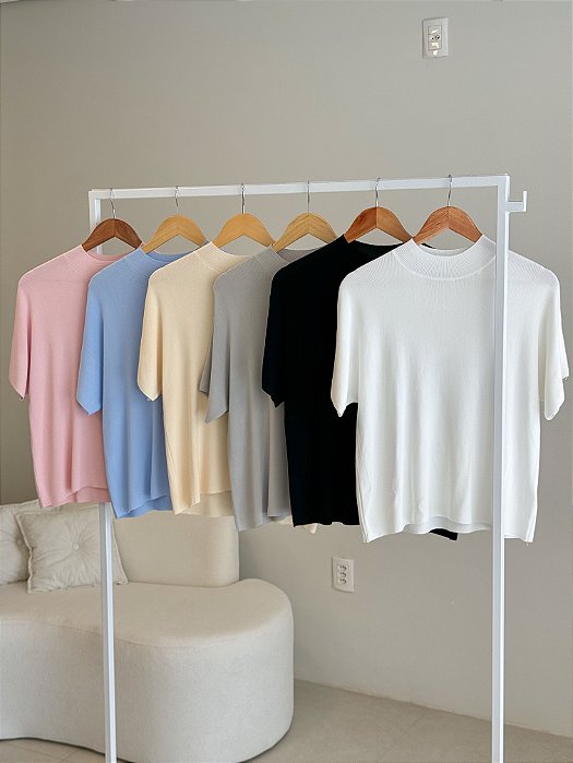 BLUSA MANGA CURTA TRICOT TOQUE GELADO FEMININA