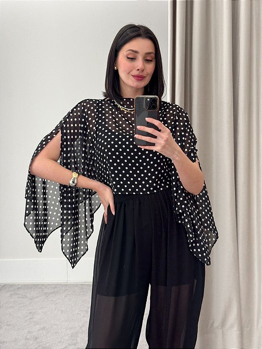 BLUSA POÁ ESTILO CAPA PRETO E BRANCO