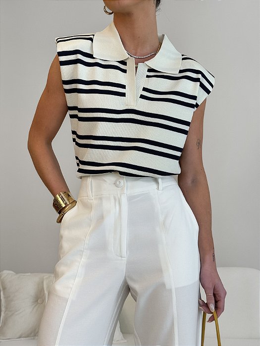 BLUSA GOLA POLO COM OMBREIRA FEMININA