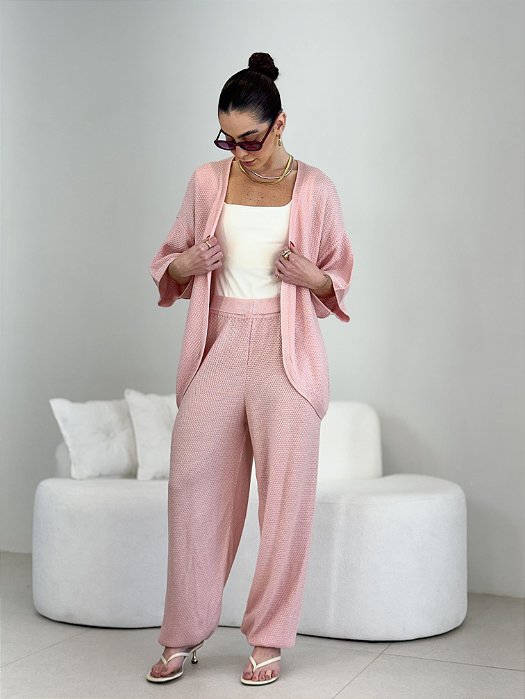 CONJUNTO KIMONO TRICOT COM CALÇA