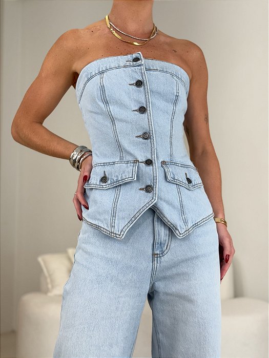 BLUSA TOMARA QUE CAIA JEANS CLARO JULIA