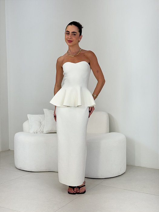 CONJUNTO TRICOT BETINA PEPLUM E SAIA MIDI