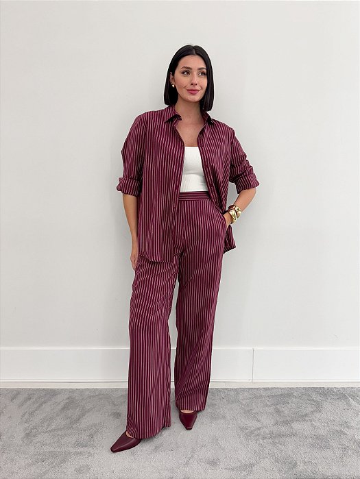 CONJUNTO CAMISA E CALÇA PANTALONA ALFAIATARIA LISTRADO