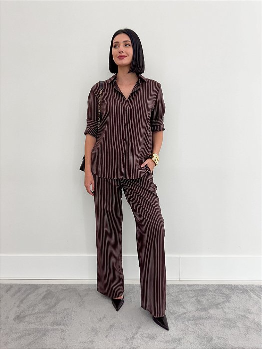 CONJUNTO CAMISA E CALÇA PANTALONA ALFAIATARIA LISTRADO