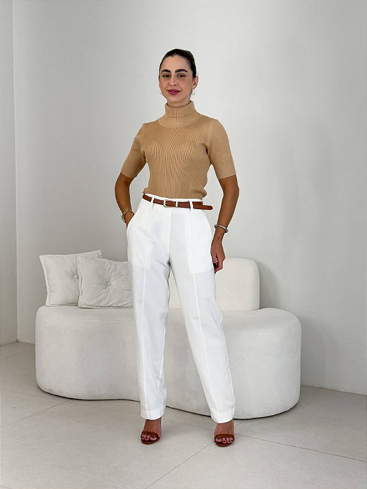 Blusa Tricot Manga Curta Gola Alta Paula