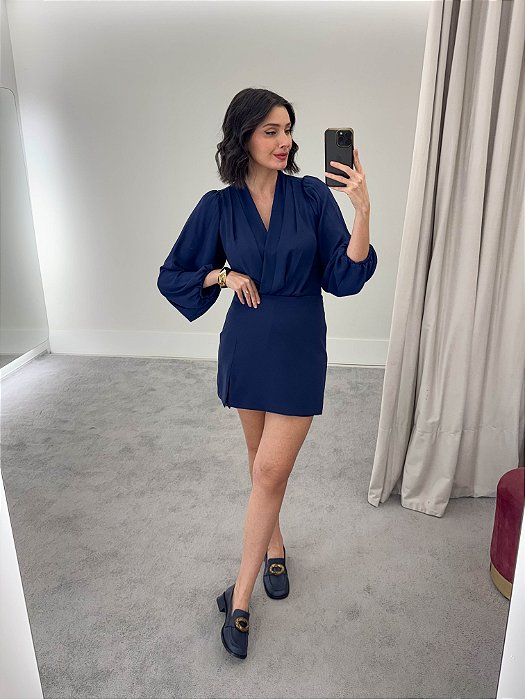 Shorts Saia Feminino com Fenda Azul Marinho