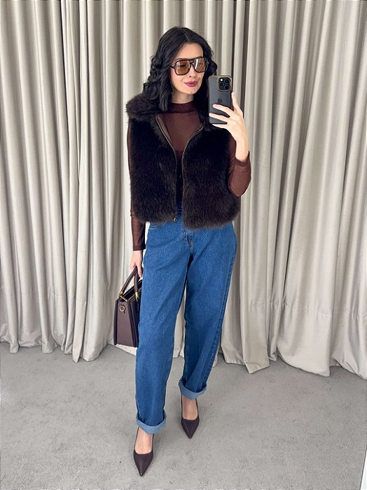 Calça Jeans Dad Baggy Azul Médio