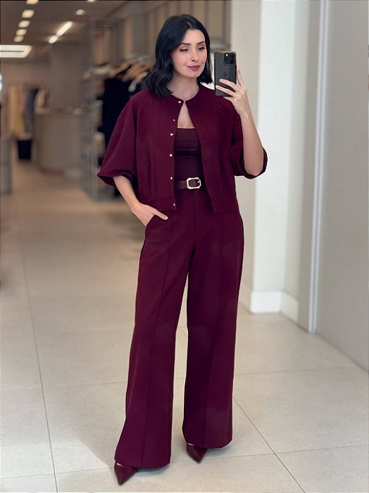 Calça Alfaiataria Pantalona Aline Vinho