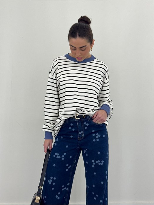 Blusa Moletinho Listrada Manga Longa
