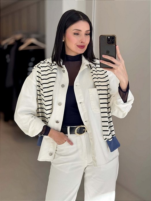 Camisa Jeans Feminina Oversized Algodão